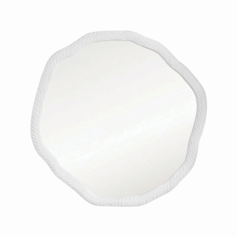 Worlds Away - Round Metal Mirror With Organic Textured Matte White Frame - CADENCE WH view 1