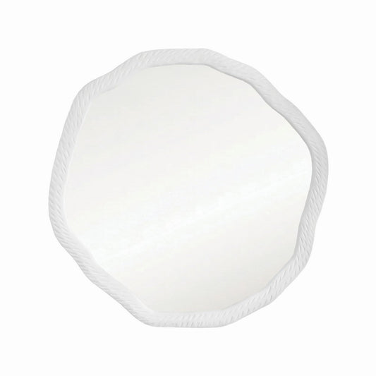 Worlds Away - Round Metal Mirror With Organic Textured Matte White Frame - CADENCE WH view 1
