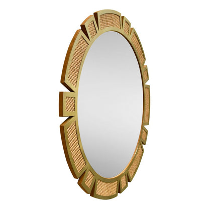Worlds Away - Round Modern Suburst Mirror With Framed Rattan In Brass - SUNDAY view 1