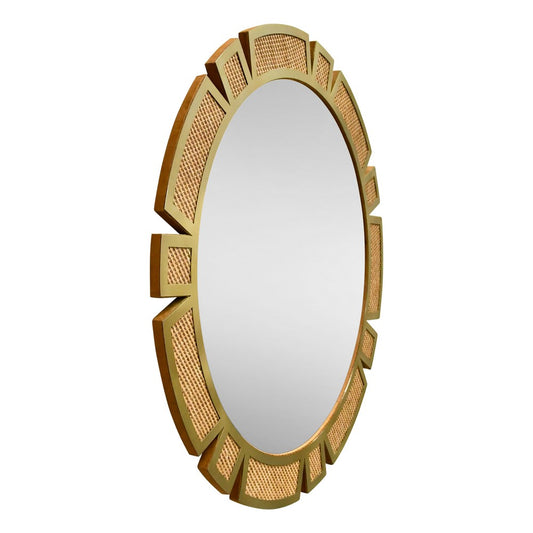 Worlds Away - Round Modern Suburst Mirror With Framed Rattan In Brass - SUNDAY view 1