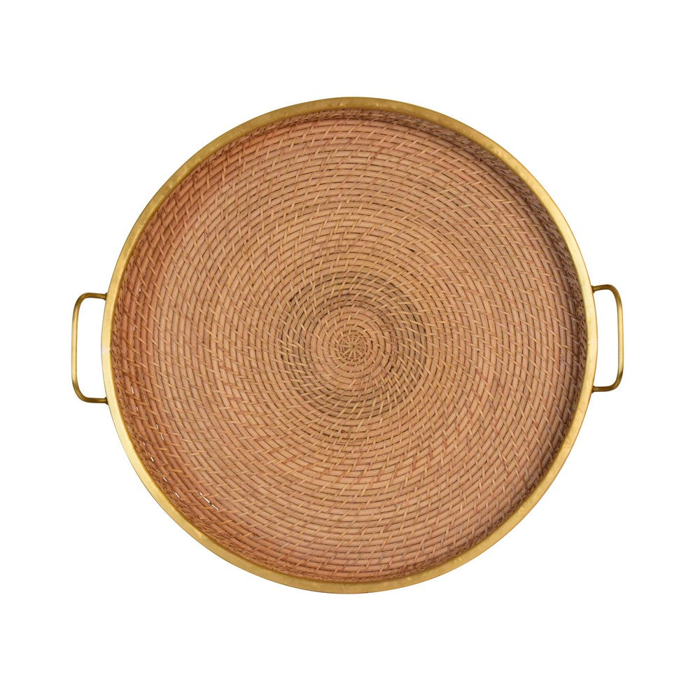 Worlds Away - Round Natural Rattan Tray With Brass Rim And Handles - BABS view 3