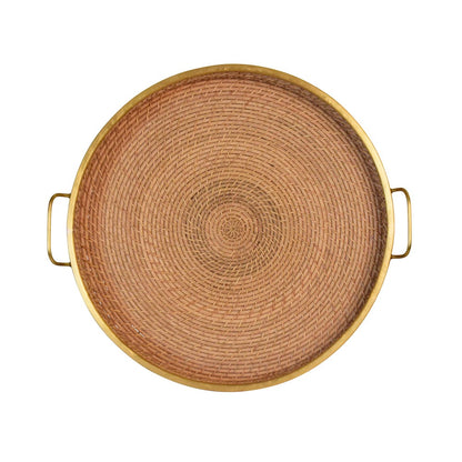 Worlds Away - Round Natural Rattan Tray With Brass Rim And Handles - BABS view 3