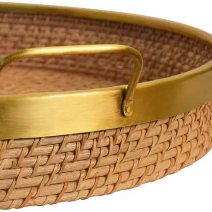 Worlds Away - Round Natural Rattan Tray With Brass Rim And Handles - BABS view 4