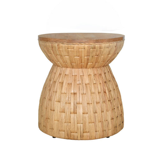 Worlds Away - Round Occasional Table With Water Hyacinth Weave And Mindi Wood Top - FIJI view 1