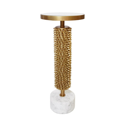 Worlds Away - Round Pedestal Side Table With Urchin Textured Detail And White Marble Base With Inset Mirror Top - TALIA view 1