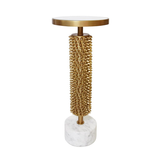 Worlds Away - Round Pedestal Side Table With Urchin Textured Detail And White Marble Base With Inset Mirror Top - TALIA view 1