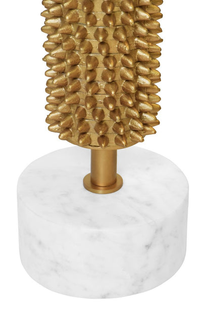 Worlds Away - Round Pedestal Side Table With Urchin Textured Detail And White Marble Base With Inset Mirror Top - TALIA view 3