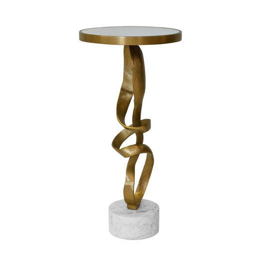 Worlds Away - Round Sculptural Loop Base Side Table In Antique Brass With Inset Mirror Top - OLYMPIA view 2
