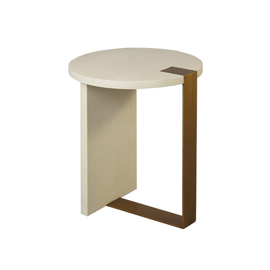 Worlds Away - Round Side Table In Ant Brass & Cream Faux Shagreen - HARRINGTON CS view 1