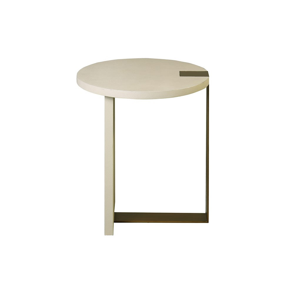 Worlds Away - Round Side Table In Ant Brass & Cream Faux Shagreen - HARRINGTON CS view 2