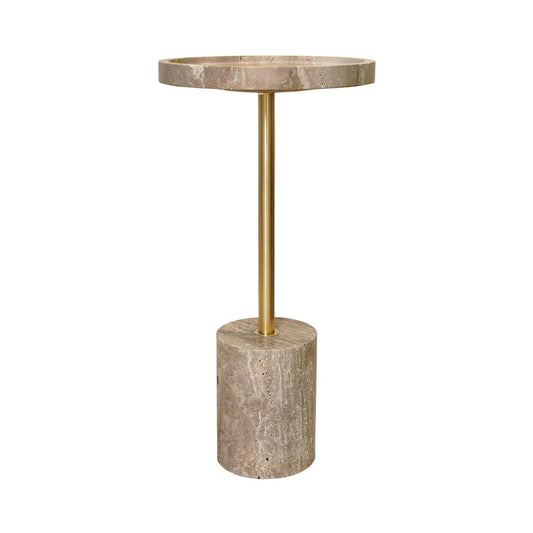 Worlds Away - Round Side Table In Travertine With Stainless Steel Pole. - NATALIA view 1