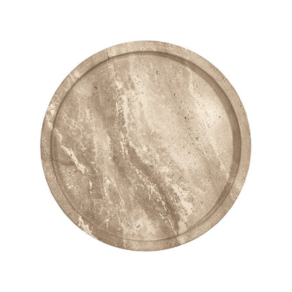 Worlds Away - Round Side Table In Travertine With Stainless Steel Pole. - NATALIA view 2