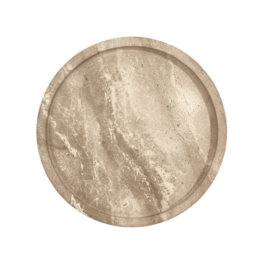 Worlds Away - Round Side Table In Travertine With Stainless Steel Pole. - NATALIA view 2