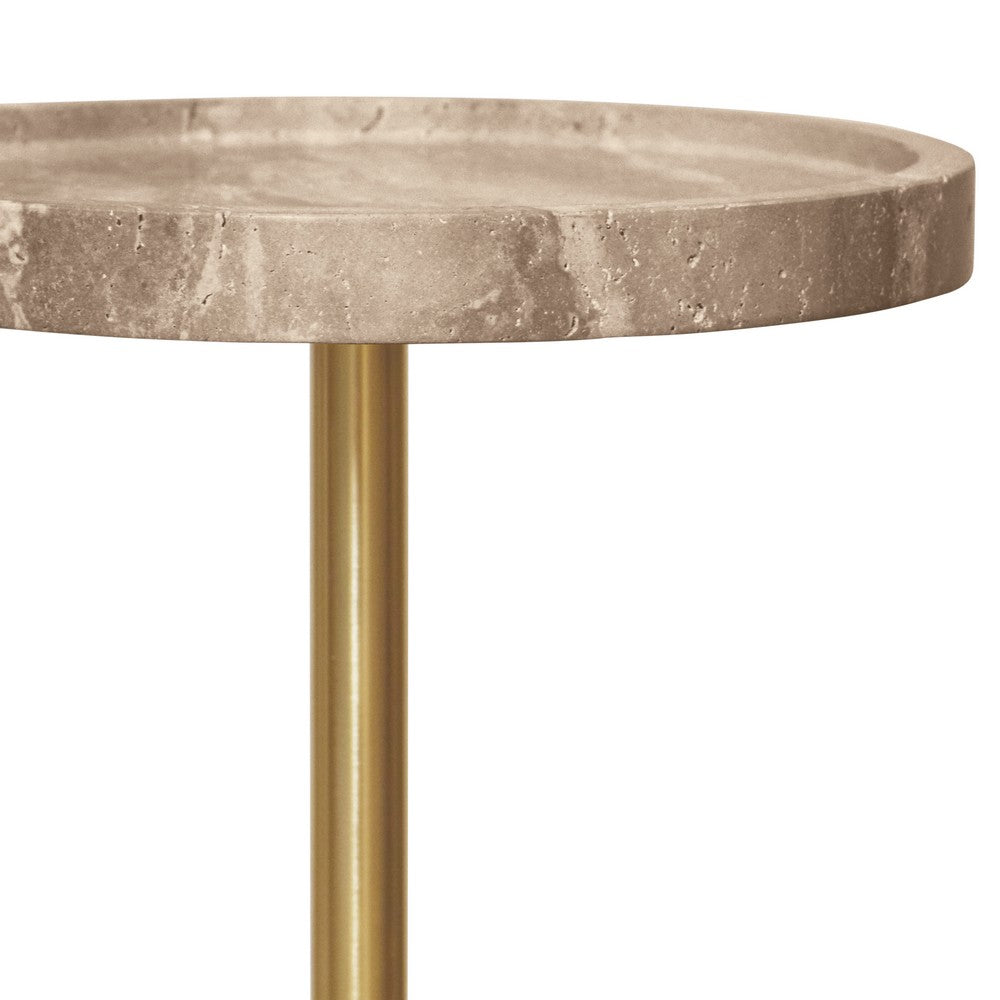 Worlds Away - Round Side Table In Travertine With Stainless Steel Pole. - NATALIA view 4