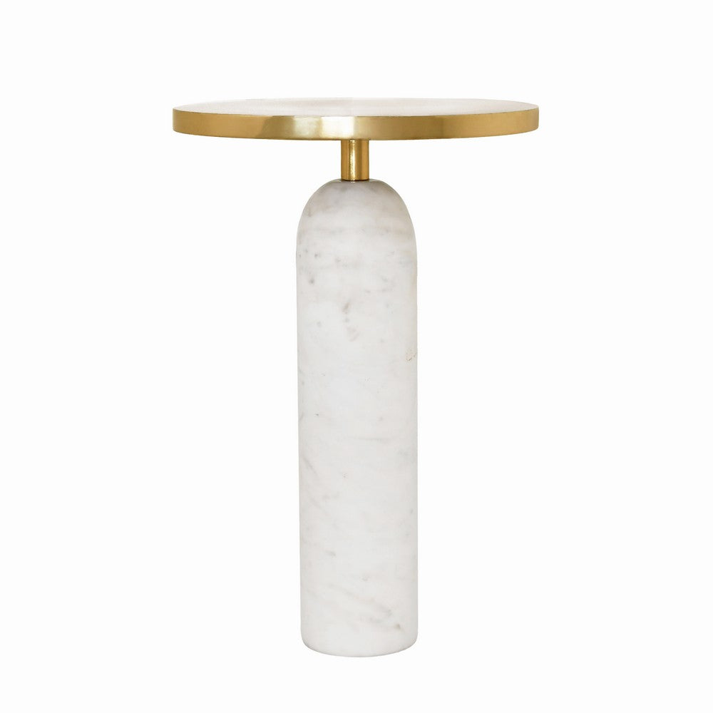 Worlds Away - Round Side Table With Brass Top And White Marble Pedestal Base - KELLER view 1