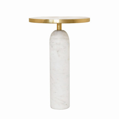 Worlds Away - Round Side Table With Brass Top And White Marble Pedestal Base - KELLER view 1
