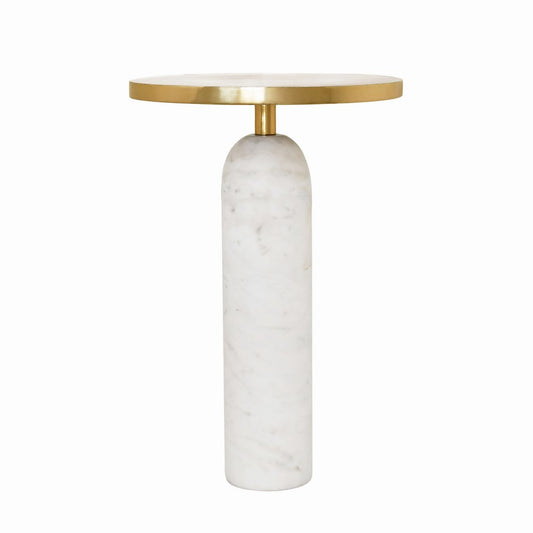 Worlds Away - Round Side Table With Brass Top And White Marble Pedestal Base - KELLER view 1