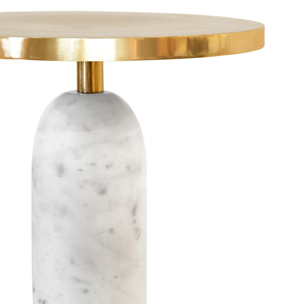Worlds Away - Round Side Table With Brass Top And White Marble Pedestal Base - KELLER view 3