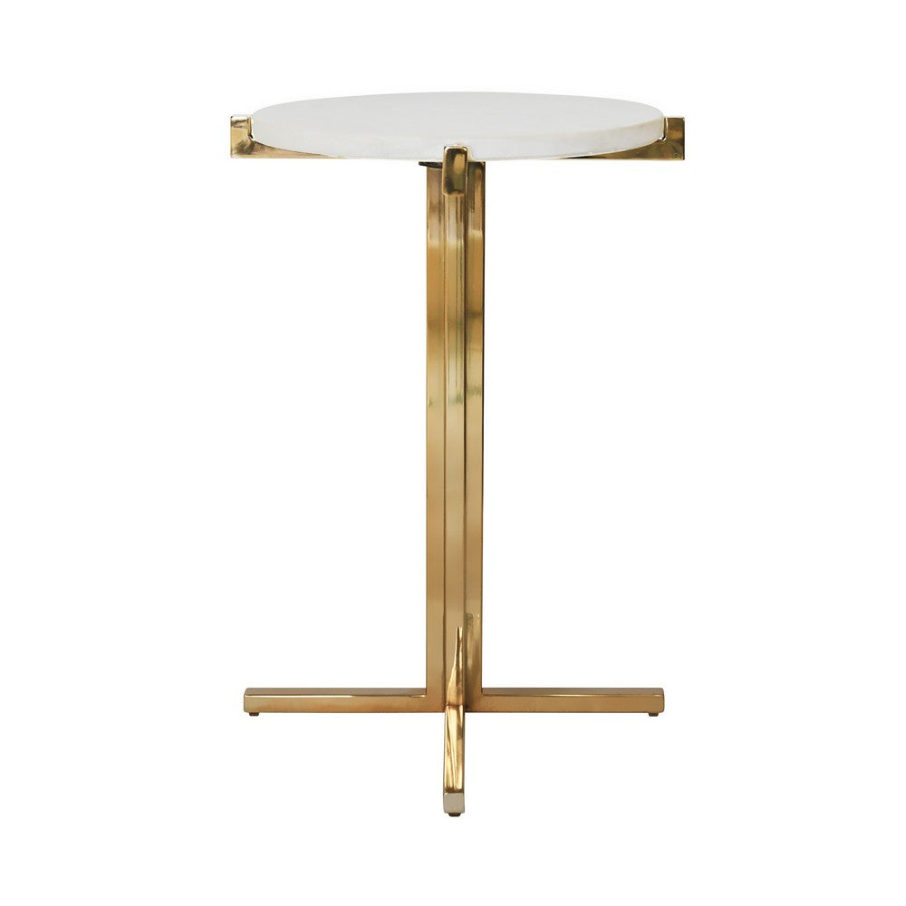 Worlds Away - Round Side Table With Brass X Base And White Marble Top - WINSLET view 2