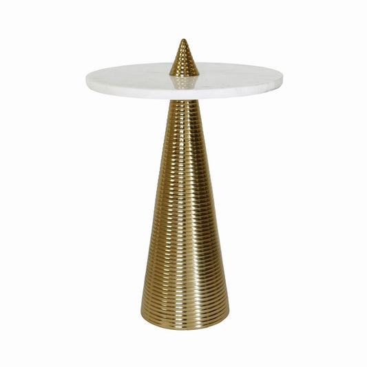 Worlds Away - Round Side Table With Conical Coiled Brass Base And White Marble Top - PASHA view 1