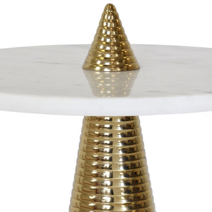 Worlds Away - Round Side Table With Conical Coiled Brass Base And White Marble Top - PASHA view 3