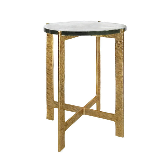 Worlds Away - Round Side Table With Hammered Brass Base And Thick Poured Glass Top - RICKY view 1