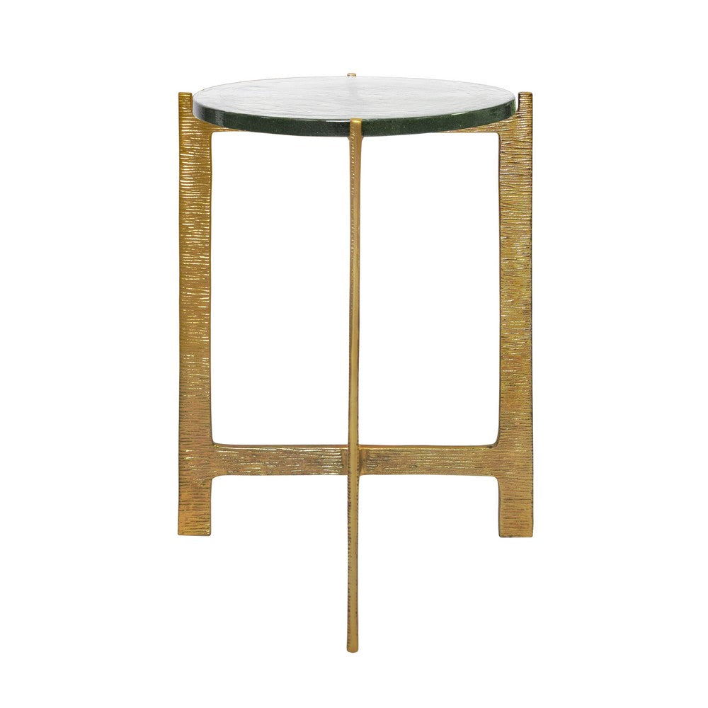 Worlds Away - Round Side Table With Hammered Brass Base And Thick Poured Glass Top - RICKY view 3