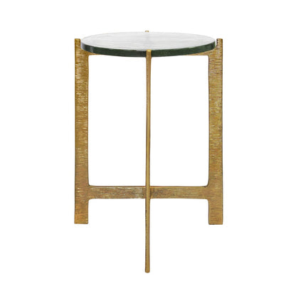 Worlds Away - Round Side Table With Hammered Brass Base And Thick Poured Glass Top - RICKY view 3