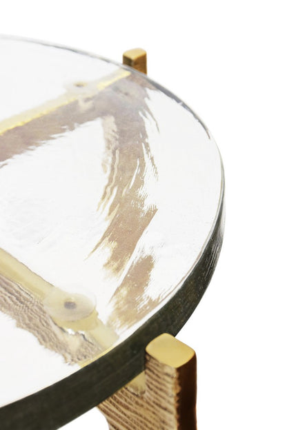 Worlds Away - Round Side Table With Hammered Brass Base And Thick Poured Glass Top - RICKY view 4