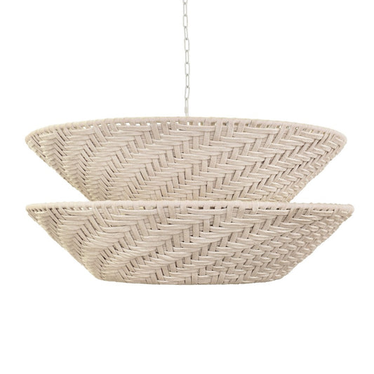Worlds Away - Round Two-Tiered Pendant In Off-White Cotton Tape Weave - TAKODA view 1
