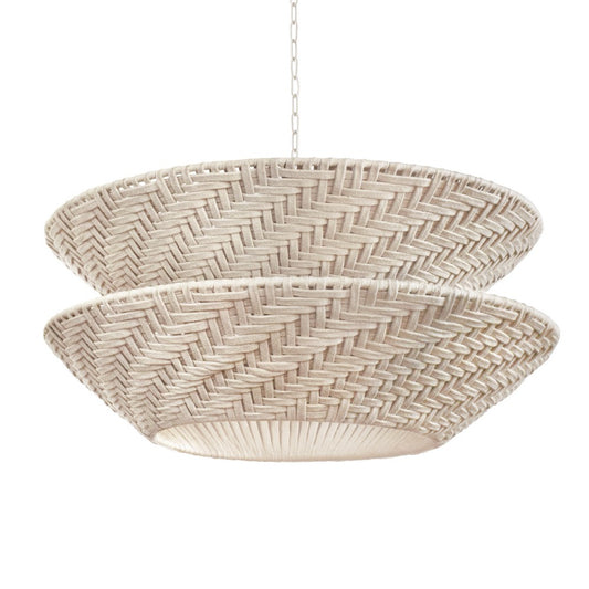 Worlds Away - Round Two-Tiered Pendant In Off-White Cotton Tape Weave - TAKODA view 2