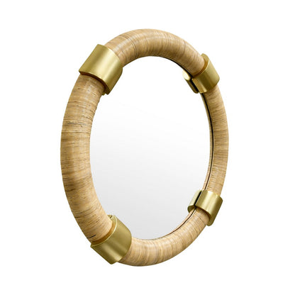 Worlds Away - Round Wrapped Rattan Mirror With Brass Detail - SAYLOR view 1