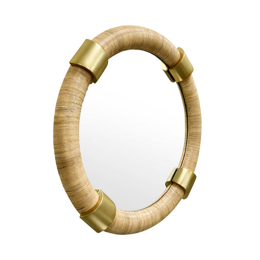 Worlds Away - Round Wrapped Rattan Mirror With Brass Detail - SAYLOR view 1
