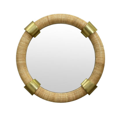 Worlds Away - Round Wrapped Rattan Mirror With Brass Detail - SAYLOR view 2