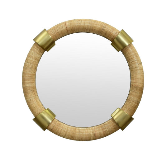 Worlds Away - Round Wrapped Rattan Mirror With Brass Detail - SAYLOR view 2