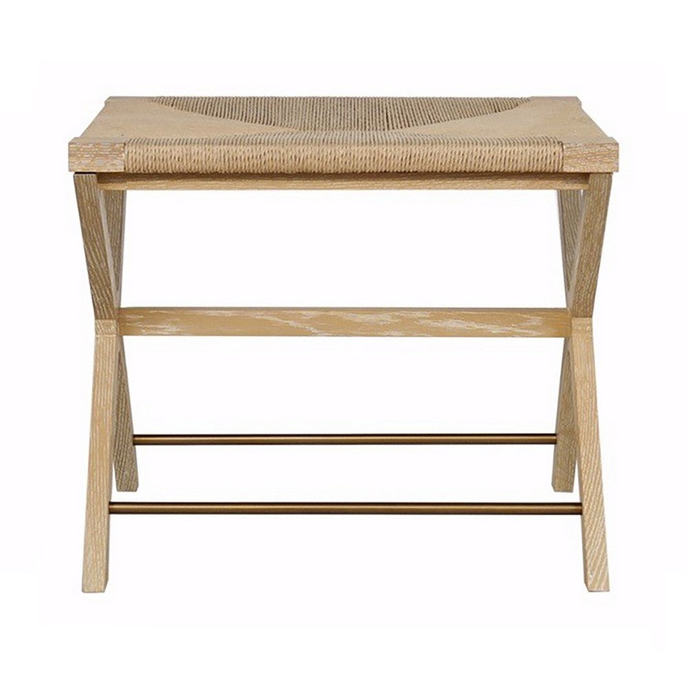 Worlds Away - Rush Seat X Side Stool With Antique Brass Stretcher In Cerused Oak - CONAN CO view 1