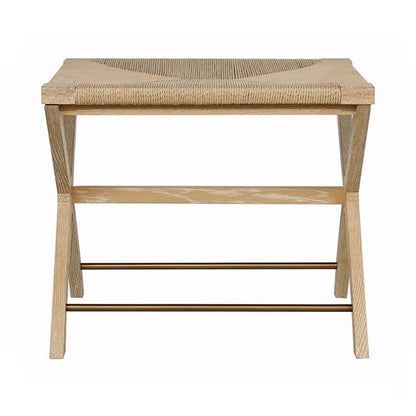 Worlds Away - Rush Seat X Side Stool With Antique Brass Stretcher In Cerused Oak - CONAN CO view 1