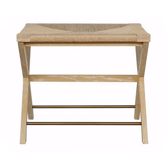 Worlds Away - Rush Seat X Side Stool With Antique Brass Stretcher In Cerused Oak - CONAN CO view 1