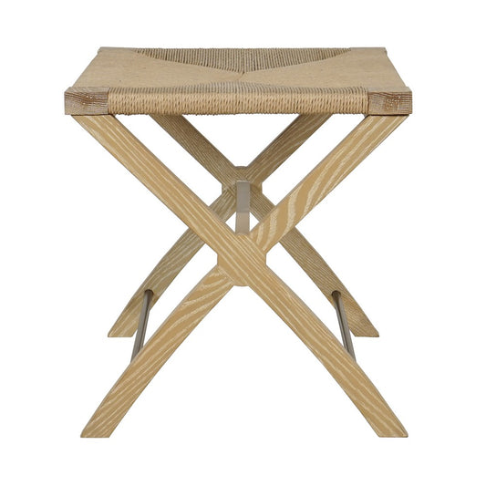 Worlds Away - Rush Seat X Side Stool With Antique Brass Stretcher In Cerused Oak - CONAN CO view 2