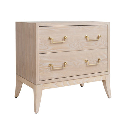 Worlds Away - Sabre Leg 2 Drawer Side Table With Brass Swing Handle In Cerused Oak - KENNA CO view 1