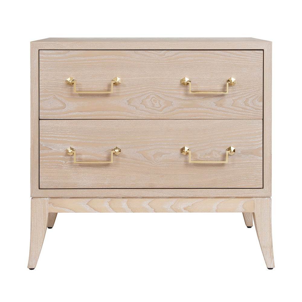 Worlds Away - Sabre Leg 2 Drawer Side Table With Brass Swing Handle In Cerused Oak - KENNA CO view 2