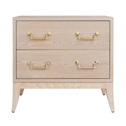 Worlds Away - Sabre Leg 2 Drawer Side Table With Brass Swing Handle In Cerused Oak - KENNA CO view 2