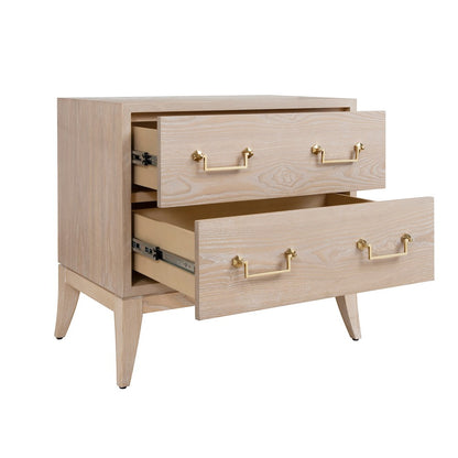 Worlds Away - Sabre Leg 2 Drawer Side Table With Brass Swing Handle In Cerused Oak - KENNA CO view 3