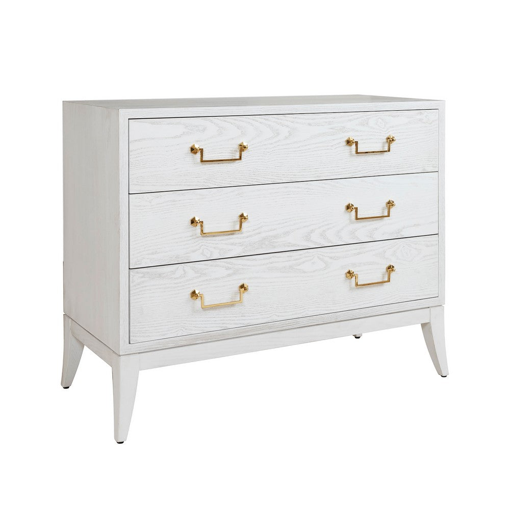 Worlds Away - Sabre Leg 3 Drawer Chest With Brass Swing Handle In White Washed Oak - AVIS WWO view 1