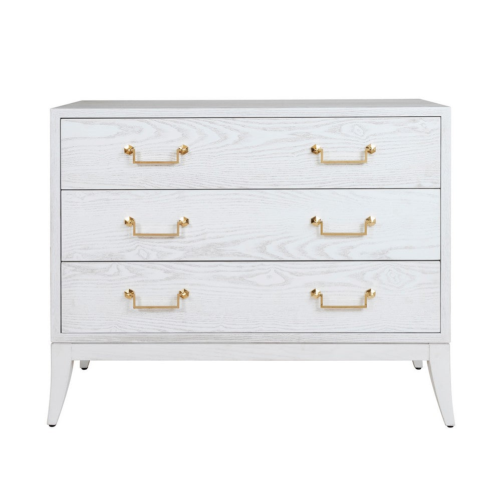 Worlds Away - Sabre Leg 3 Drawer Chest With Brass Swing Handle In White Washed Oak - AVIS WWO view 2