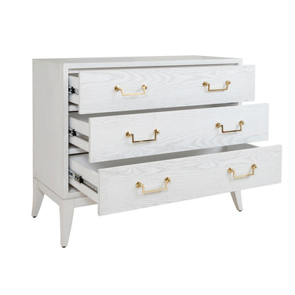 Worlds Away - Sabre Leg 3 Drawer Chest With Brass Swing Handle In White Washed Oak - AVIS WWO view 3