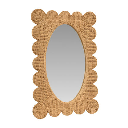Worlds Away - Scalloped Edge Rectangular Frame With Oval Mirror In Woven Natural Rattan - LILLIAN NAT view 1