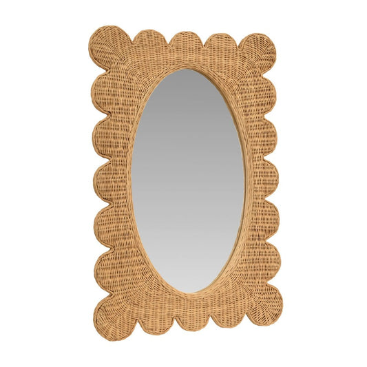 Worlds Away - Scalloped Edge Rectangular Frame With Oval Mirror In Woven Natural Rattan - LILLIAN NAT view 1