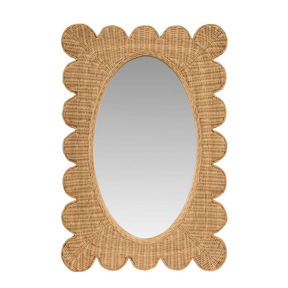 Worlds Away - Scalloped Edge Rectangular Frame With Oval Mirror In Woven Natural Rattan - LILLIAN NAT view 2