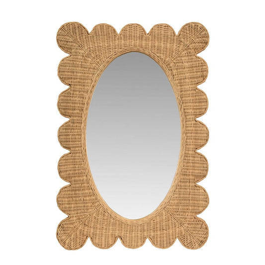 Worlds Away - Scalloped Edge Rectangular Frame With Oval Mirror In Woven Natural Rattan - LILLIAN NAT view 2